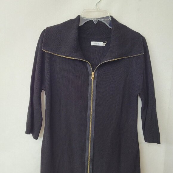 Calvin Klein Dress Womens L‎ Black Zipper Front Sweater 3/4 Sleeve Sheath Knit - Picture 3 of 14